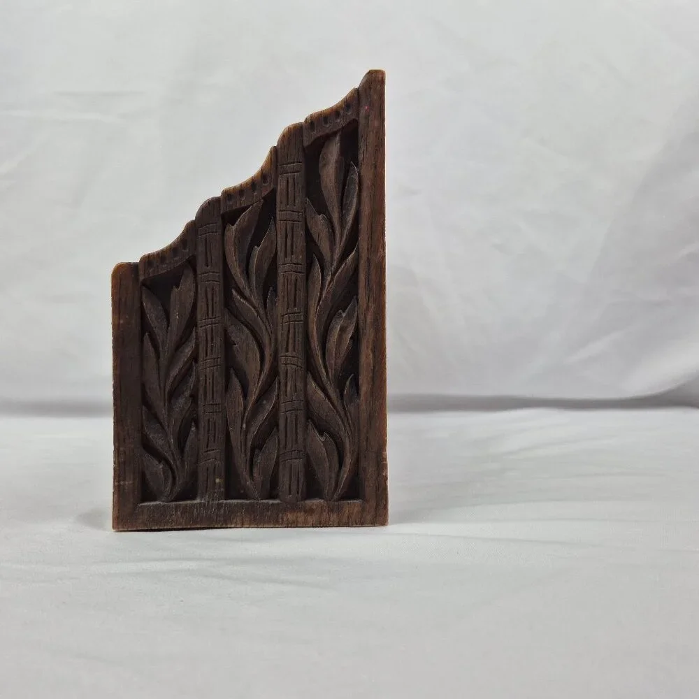 Vintage Lerner Brown Faux Carved Wood Office Desktop Organizer MCM 70's